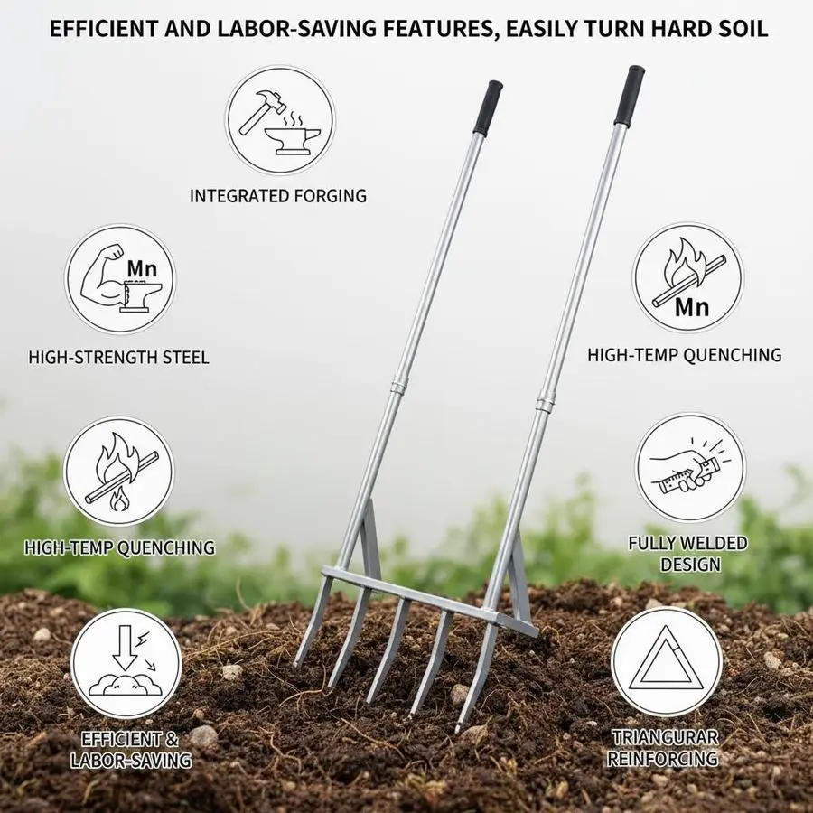 شوكة واسعة للخدمة الشاقة للحديقة مصنوعة بشكل قوي لمتانة دائمة وتخفيف وتهوية التربة الطينية على المزارع وفي الحدائق المنزلية