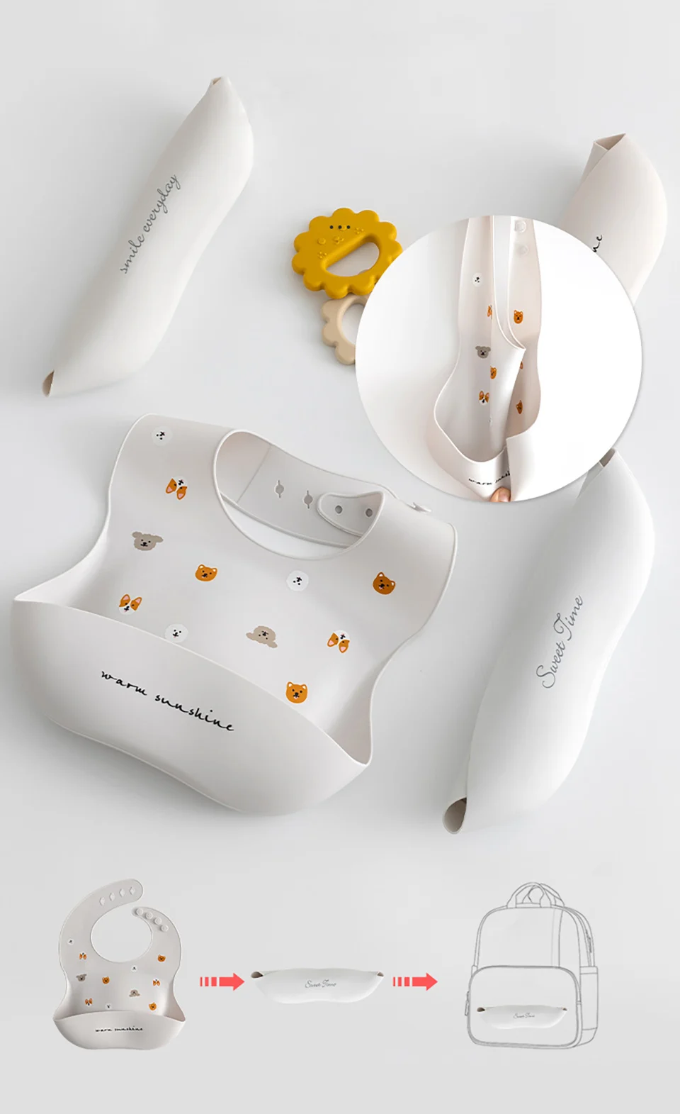 Baby-Lätzchen, wasserdicht, weicher Silikon-Schal, Sommer, süßer Kirschdruck, verstellbare Lätzchen, Spucktücher, Baby-Fütterungsschürzen, Kinder essen – Detail 6