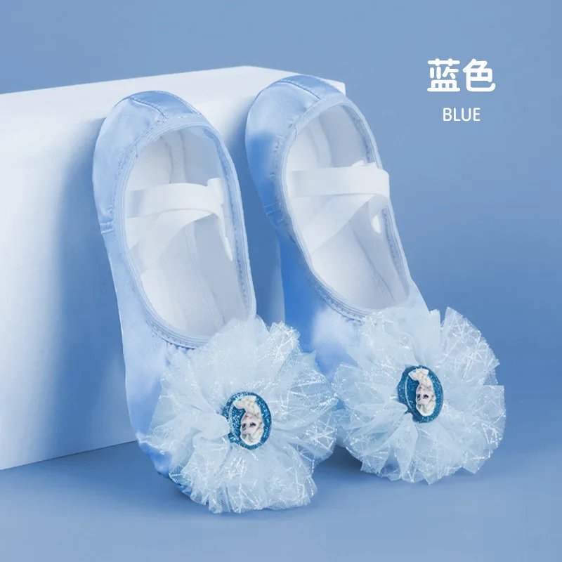 

Disney Children girls No Lace-up Dance Shoes Soft Sole Exercise Ballet Performance shoes Frozen Elsa Blue Satin Shoes