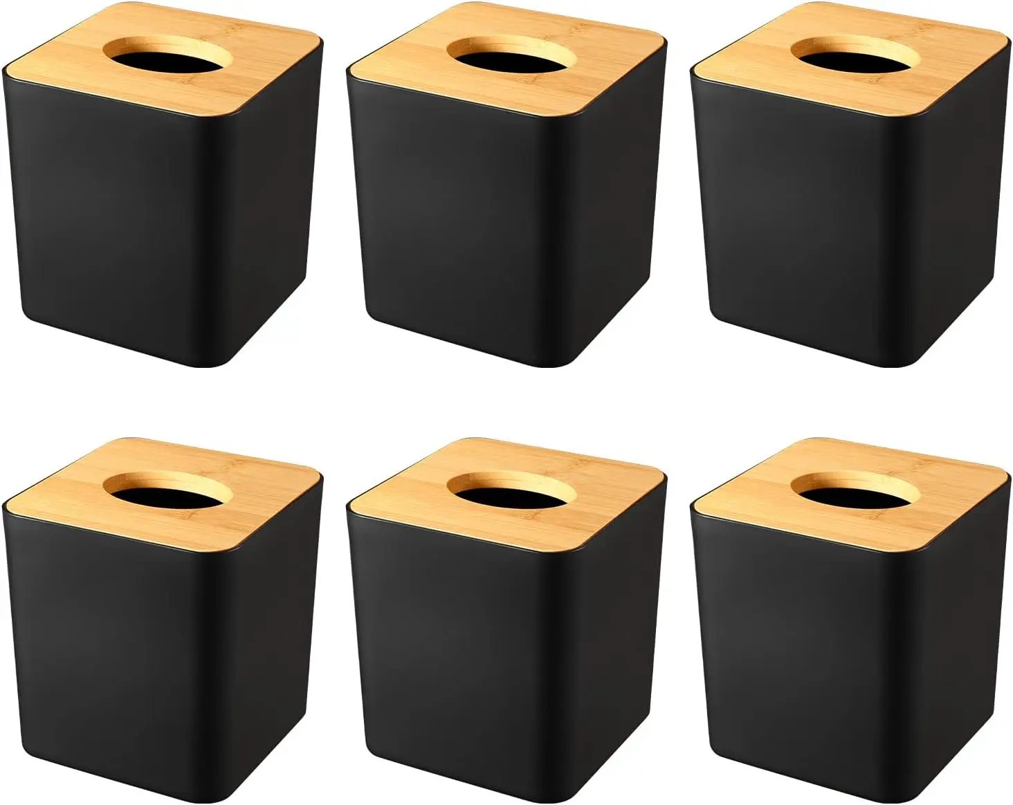 

Bulk Black Tissue Box Covers, 6-Pack Bamboo Grid Holders for Home & Office, 5x5x5.5in