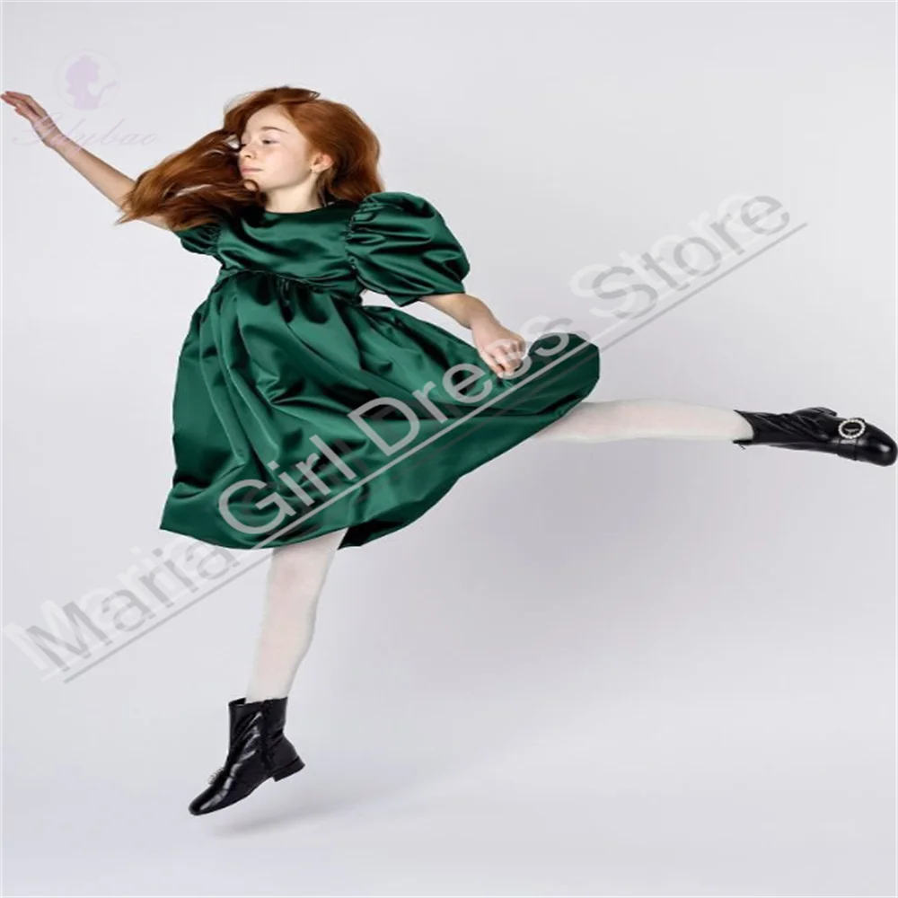 

Детские девчачьи платья, зеленые атласные платья длиной до колена, подходящие для свадьбы, платье с цветочным узором для девочек, вечерние мероприятия, фотографии