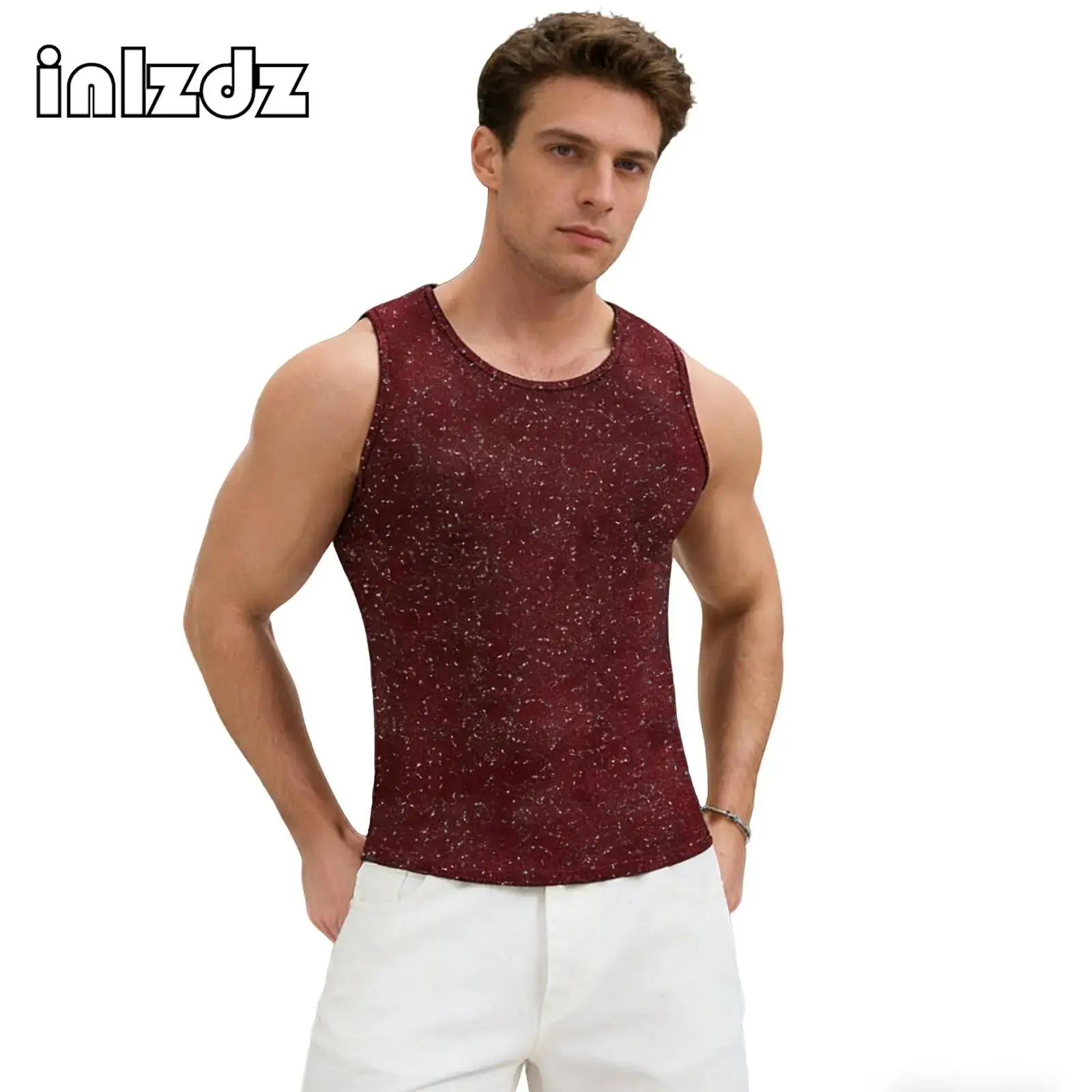 

Mens Sports Tops Shiny Singlets Tank Top Sleeveless Slim-fit Stretchy T-shirt Vest Disco Clubwear for Music Party Daily Casual