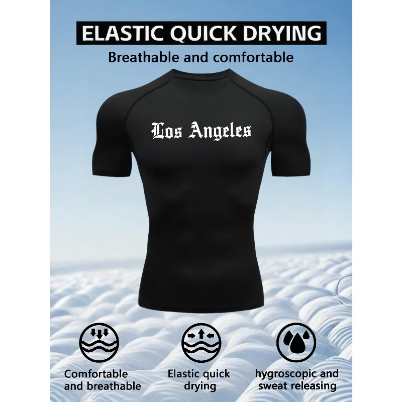 

Jogging Training Elastic Fitness Suit for Men's Quick-dry Compression Sports T-Shirt Sweat-wicking Breathable Stretch Fabric