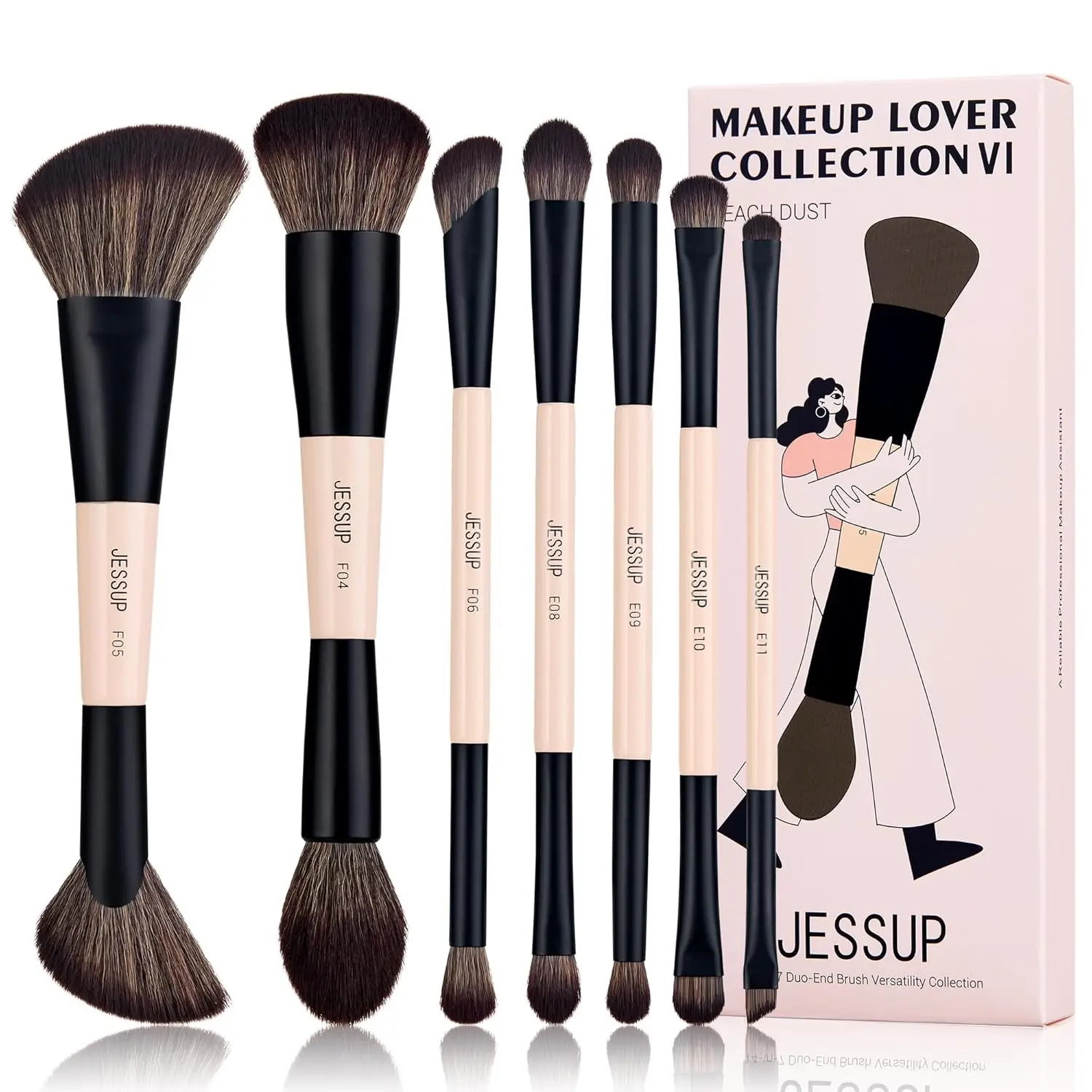 

7-Piece Double-Sided Makeup Brush Set for Foundation, Blush, Eyeshadow & More - Cruelty-Free