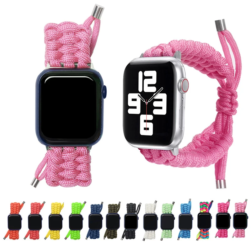 Nylon Woven Strap For Apple Watch Band 7 41mm 45mm Paracord Wrist Watch For iWatch SE654 40mm 44mm 38mm 42mm Sport Bracelet Band