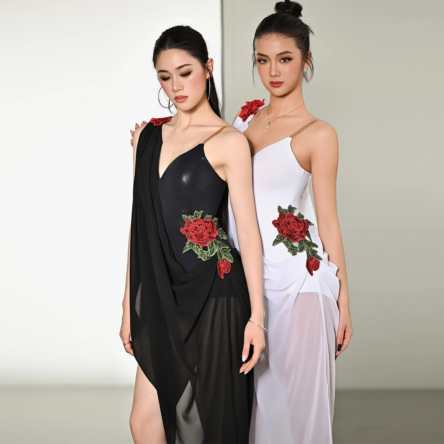 Professional New Latin Dance Performance Dress For Women Sexy Mesh Irregular Practice Clothes Adult Latin Dance Dress DQS23539