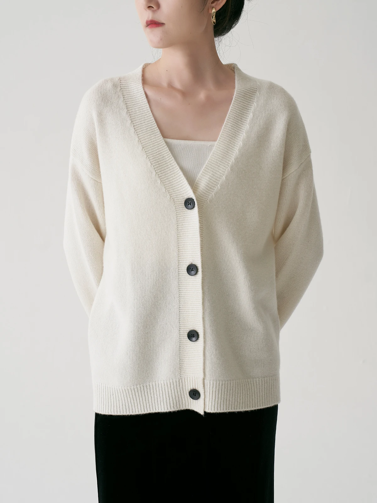 

SLOW STRS Women's Loose Knitted Woolen Cardigan V-Ne Long Sve Spring Autumn Casual Sle Small Outerwear