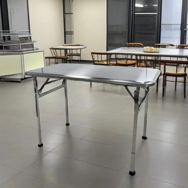 Thickened stainless steel folding table portable stall square table long dining table