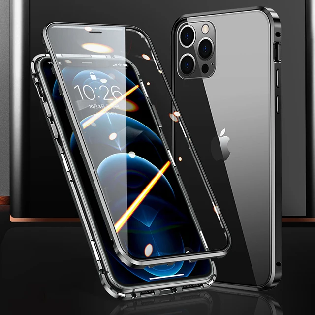 Magnetische Hülle für iPhone 17 16 15 Pro 14 Pro Max 13 12 11 Metall Doppelseitige Glasabdeckung iPhone XR XS Max 7 8 SE 2020 360 Grad – Detail 8