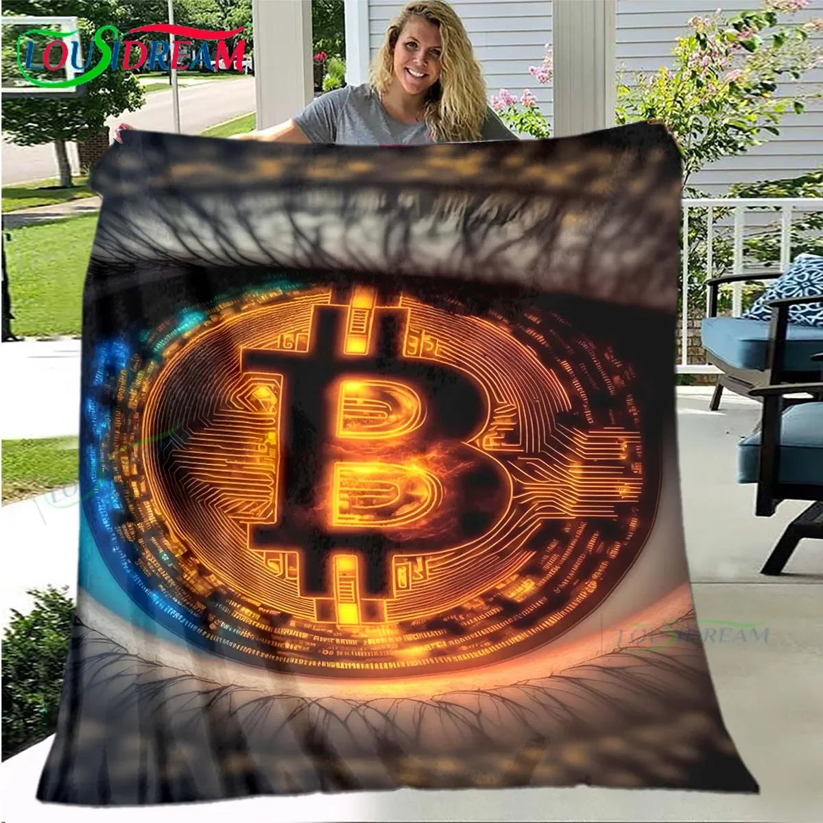 Fashion 3D Bitcoin Flannel Soft Blanket Sports Living Room Bedroom Sofa Bed Blanket Birthday Gift Portable Picnic Blanket