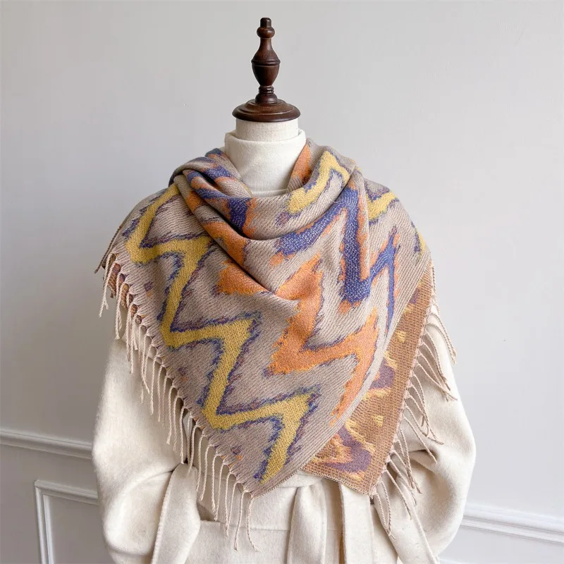 

Ethnic style new faux cashmere scarf for women, autumn and winter high-end fashion large shawl, reversible warm wrap