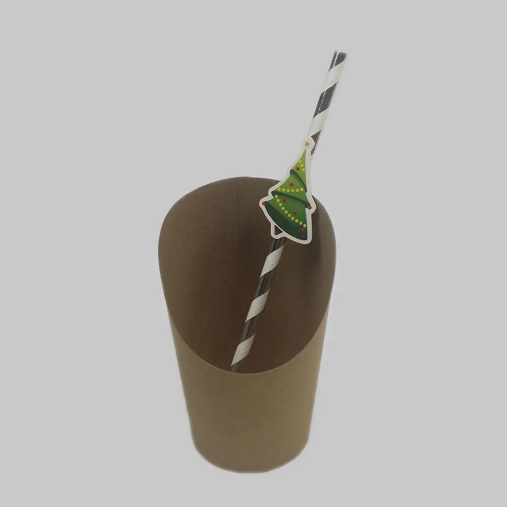 Christmas Paper Straws 50Pcs Cartoon Cupcake Toppers Biodegradable Party Wedding Reception Decor