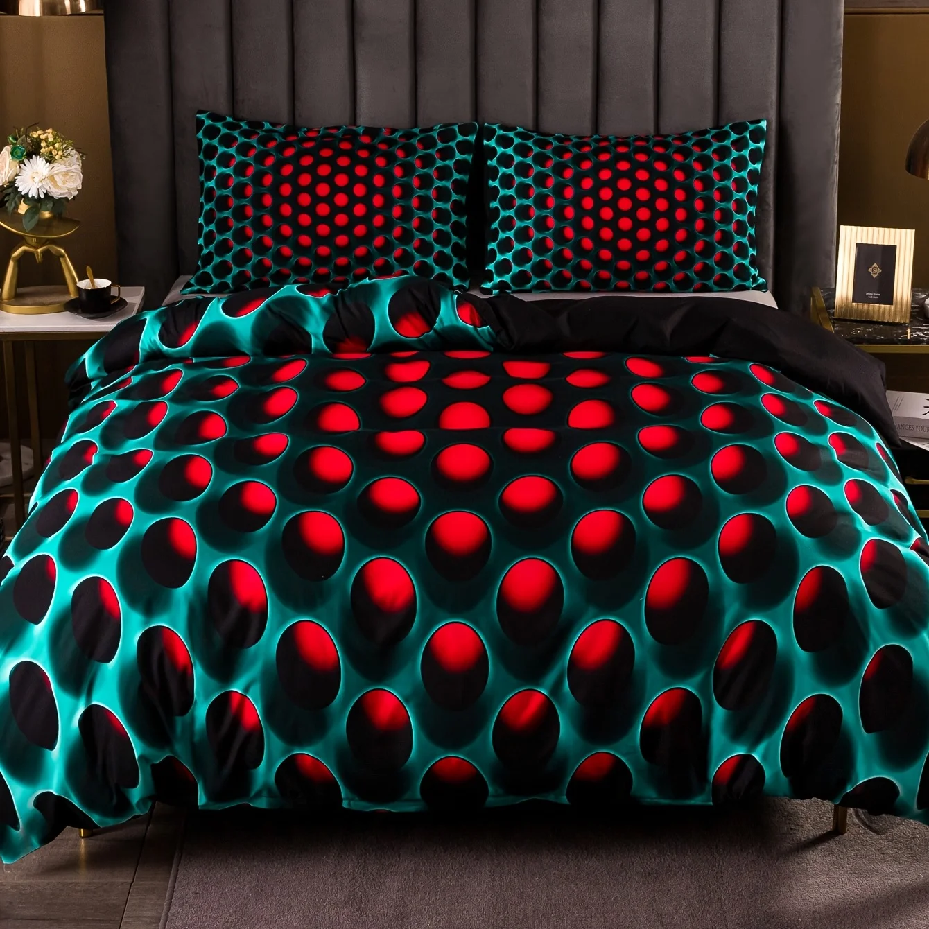 

3pcs 3D Geometry Stereoscopic Dense Holes Pattern Bedding Set, Colorful Duvet Cover Set (Without Quilt)