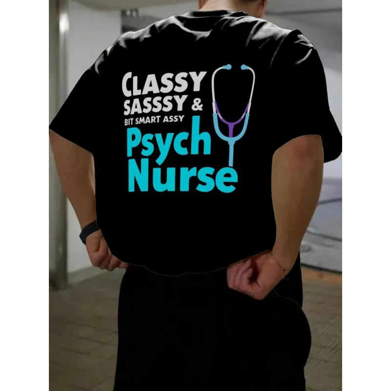 تي شيرت رجالي أبيض أنيق وقح وبيت سمارت آسى ممرضة نفسية مطبوعة نمط قطن 180 جرام جودة عالية