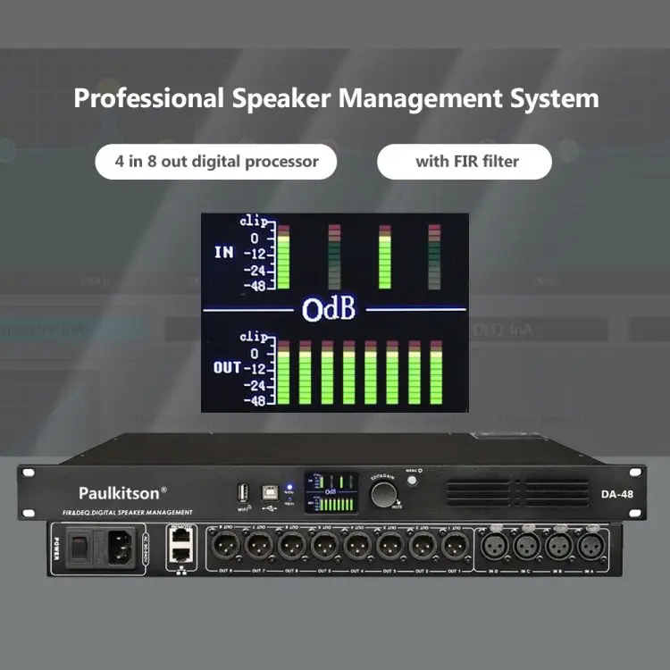 DA48 Professional Speaker Management System 4-in-8-out Digital Audio Processor FIR Digirate Management for Audio Sound Equipment