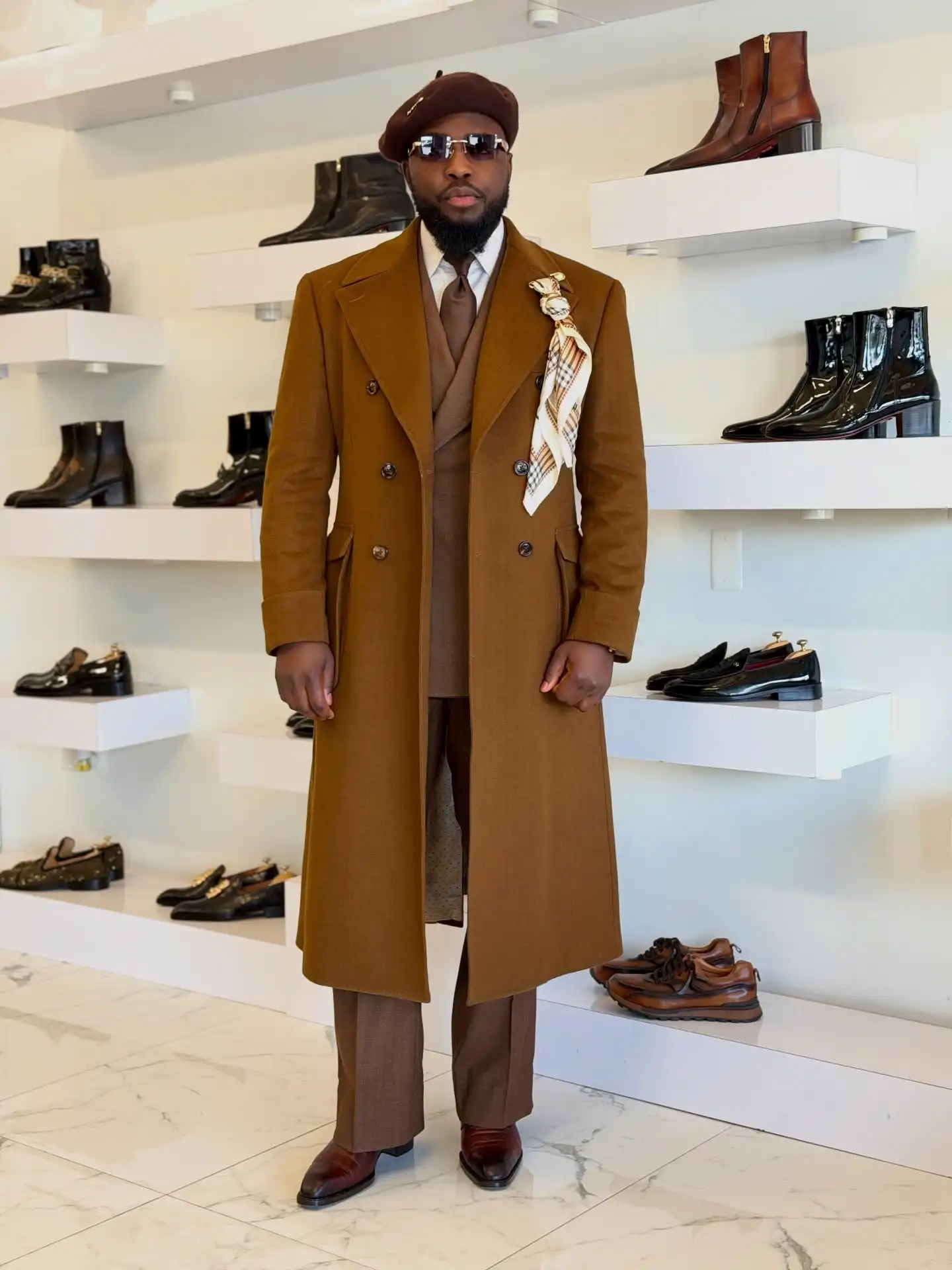 Classic Caramel Wool Overcoat with Double-Breasted Notch Lapel Men Winter Long Topcoat Jacket Outerwear Customized E2610