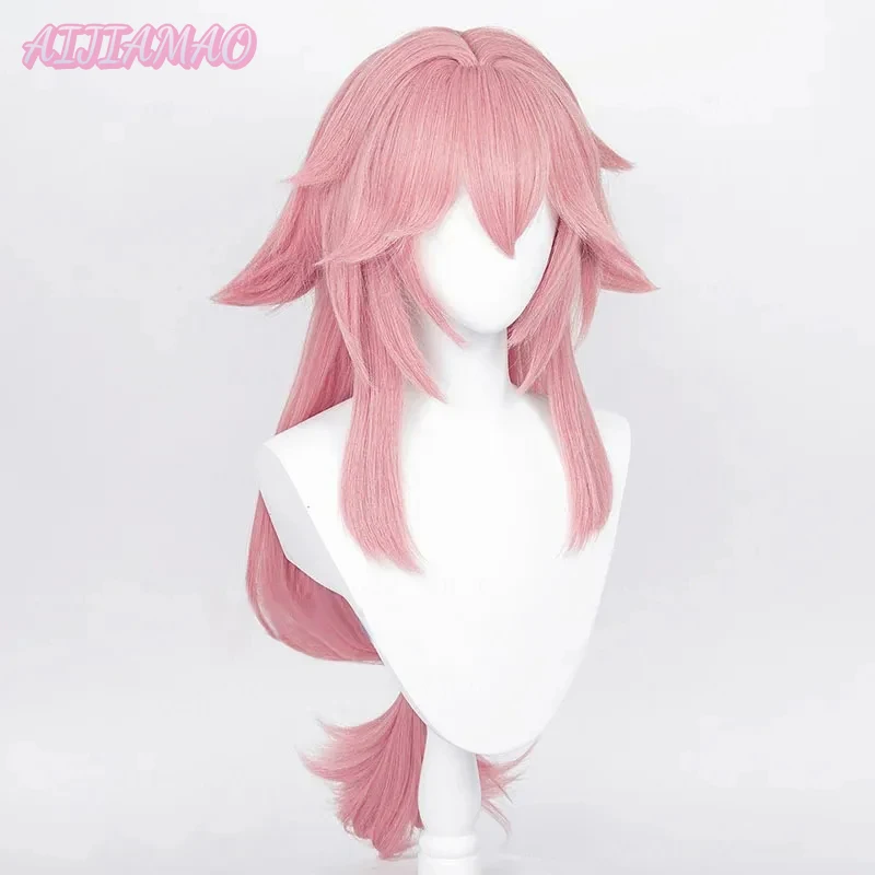 Peluca de Cosplay de cuero cabelludo simulado Yae Miko para mujer, cabello Rosa resistente al calor, pelucas de fiesta + gorro de peluca