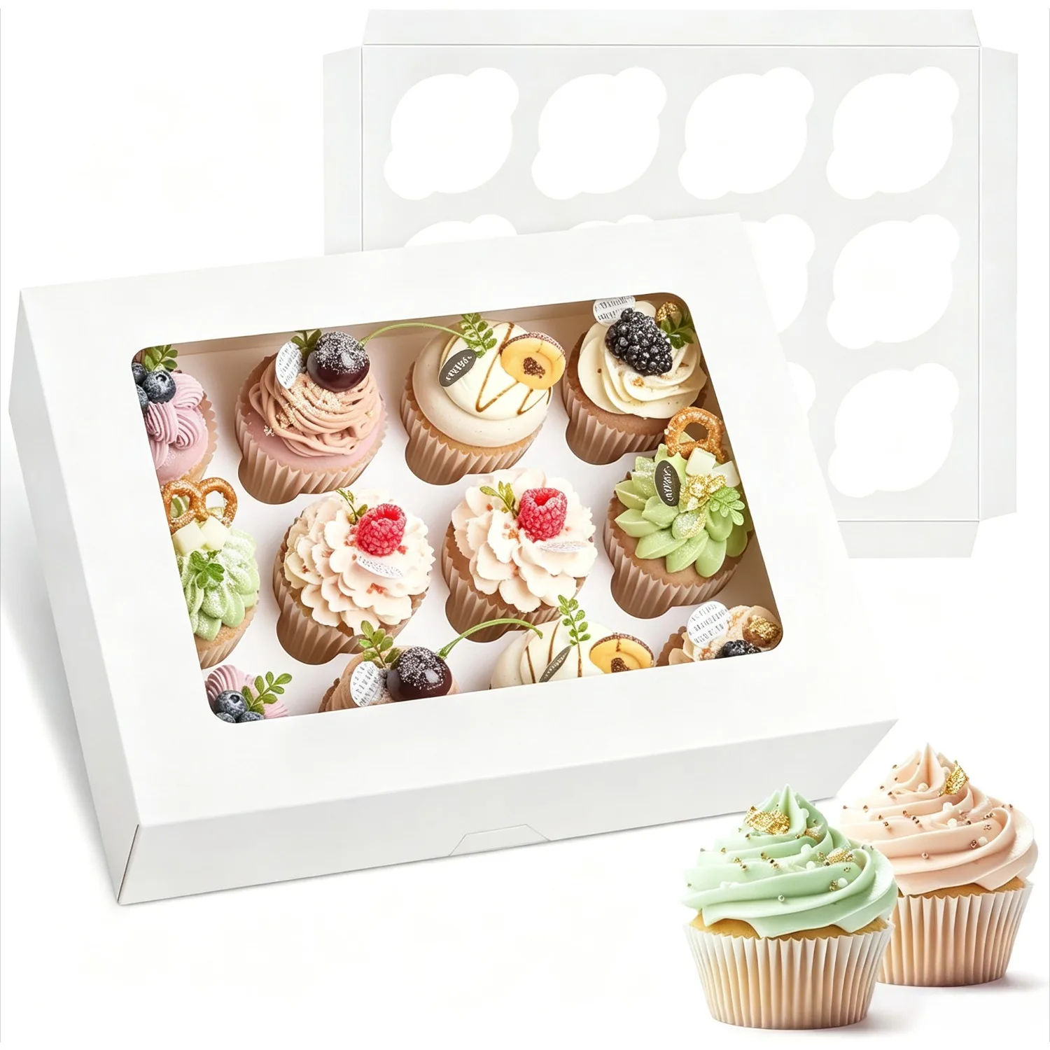 2 Pack 12 Count White Cupcake Boxes with Clear Windows and Inserts, Disposable Cupcake Carriers for Muffins, Pastries and Treats, 13 x 10 x 4 Inches — купить у AliExpress WW