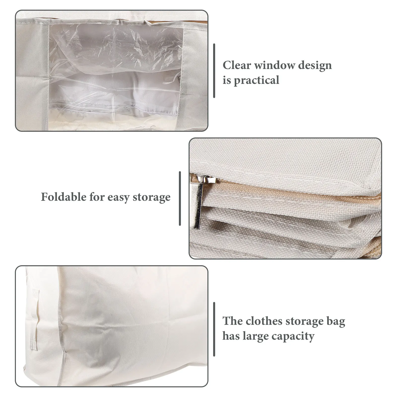 

Foldable Large Capacity Cloth Storage Bag For Home Clothes Blanket Quilt Organizer Zipper Clear Window Dustproof Non-Woven