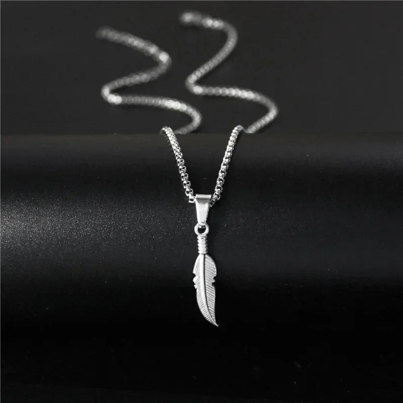 Stainless Steel Necklaces Long Feathers Hip Hop Pendant Chain Choker Charm Fashion Necklace for Men Jewelry Party Friends Gift