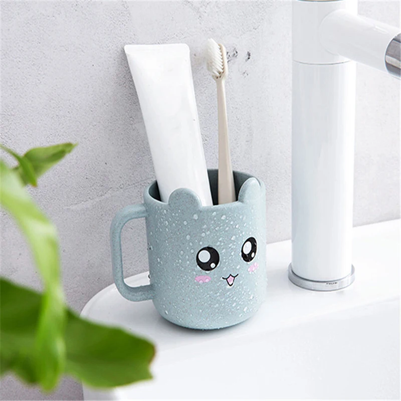 Taza para enjuague bucal con expresión de dibujos animados de paja de trigo, taza creativa para cepillado de niños, taza de plástico para cepillo de dientes, accesorios de baño