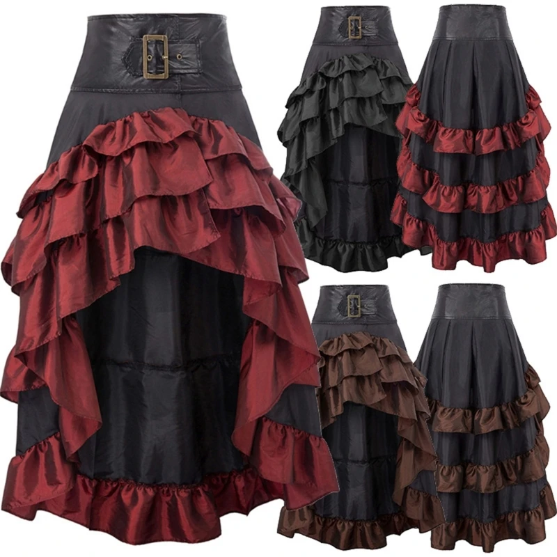 

Women's Flared Maxi Skirt Asymmetrical High Low Hem Ruffle Swing Skirts