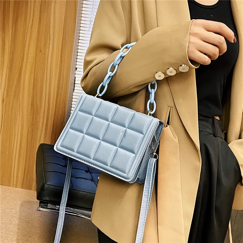 2024 New Fashion Chain Rhombus Shoulder Bag Thread Chain Decoration Simple Crossbody Portable Small Square Bags for Women