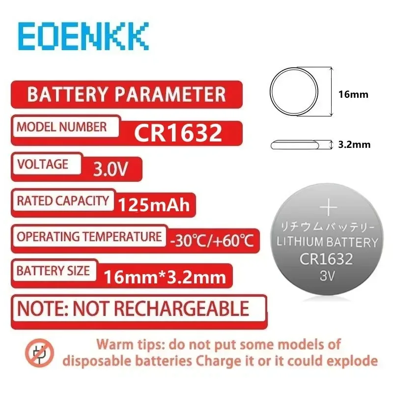 5-100PCS 3V CR1632 Battery CR 1632 Lithium Battery DL1632 BR1632 KCR1632 ECR1632 Car Remote Control Watch Button Battery