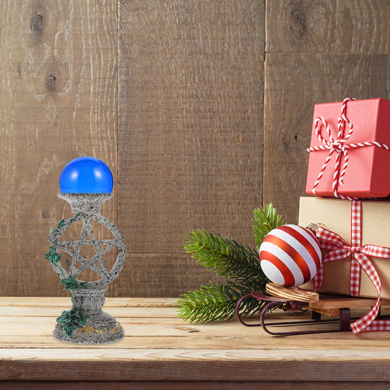 

Resin Crystal Ball Display Stand with Pentagram Pattern Unique Desktop Sphere Holder Decorative for Crystal Storage