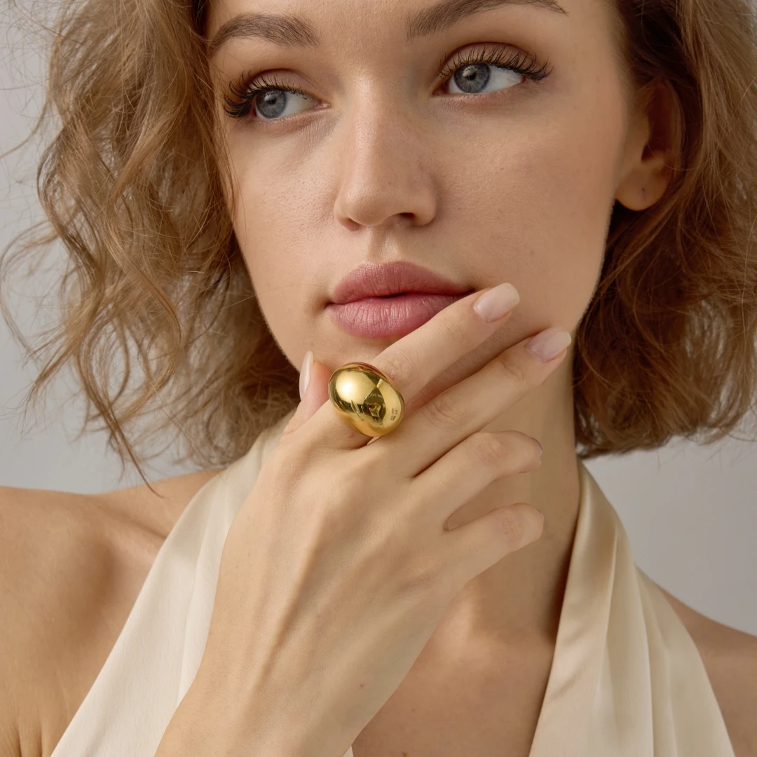 St.delan Gold Plated Water Drop Irregular Rings Titanium Steel European American Fashion Unique Personality Accessory