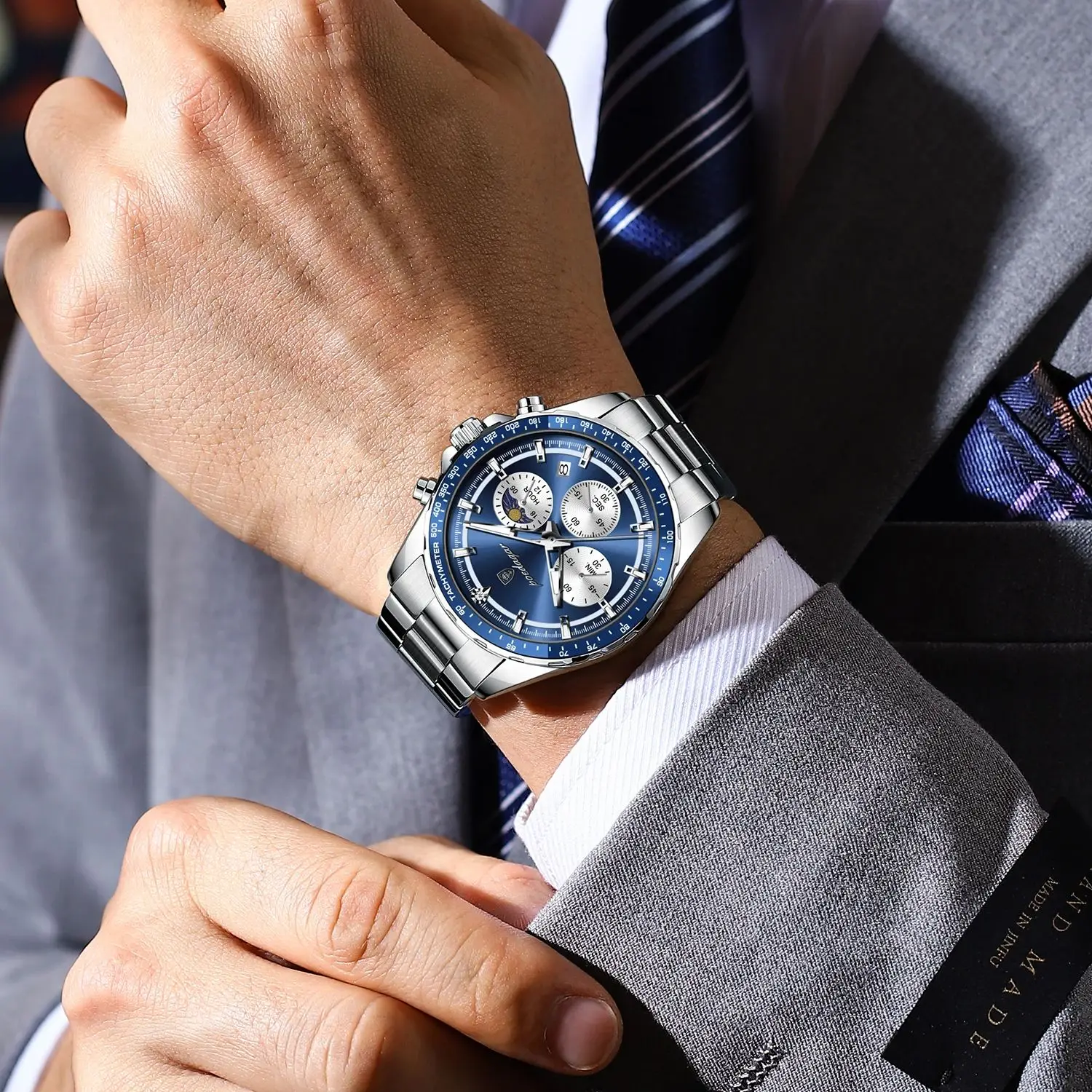 POEDAGAR موضة رجل ساعة اليد كرونوغراف تاريخ مقاوم للماء مضيئة ساعة رجالية الفولاذ المقاوم للصدأ الفاخرة كوارتز ساعات رجالية Reloj