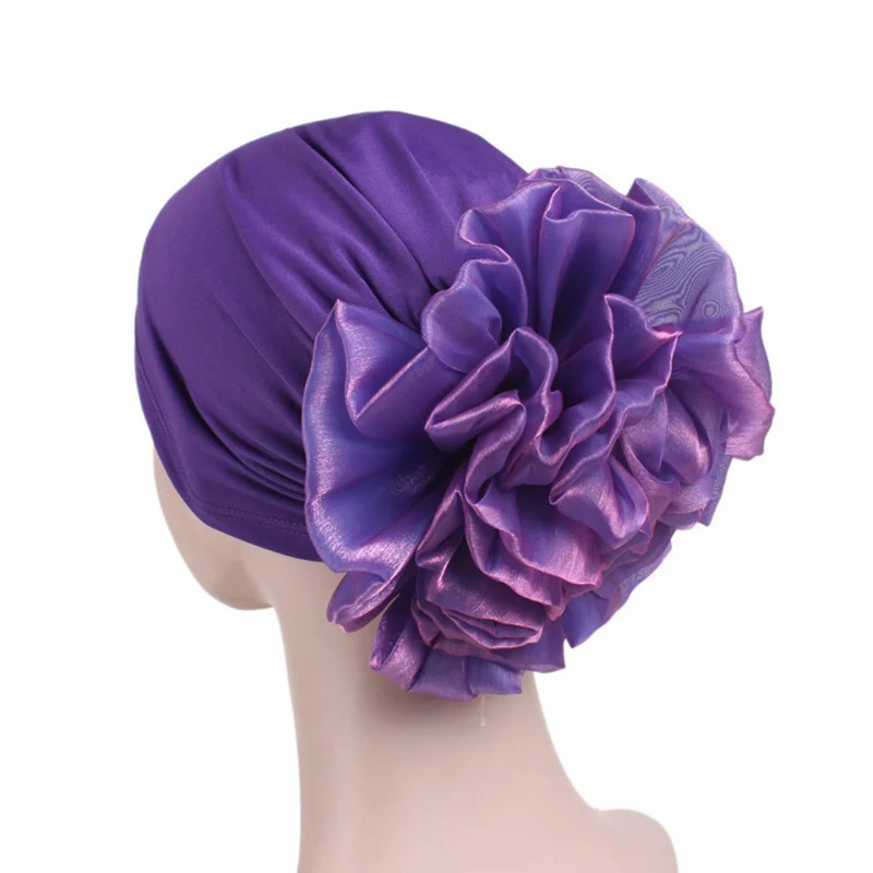 Women New Large Flower Stretch Scarf Hat Ladies Elegant Fashion Hair Accessories Chemo Hat Women Turban Bandanas