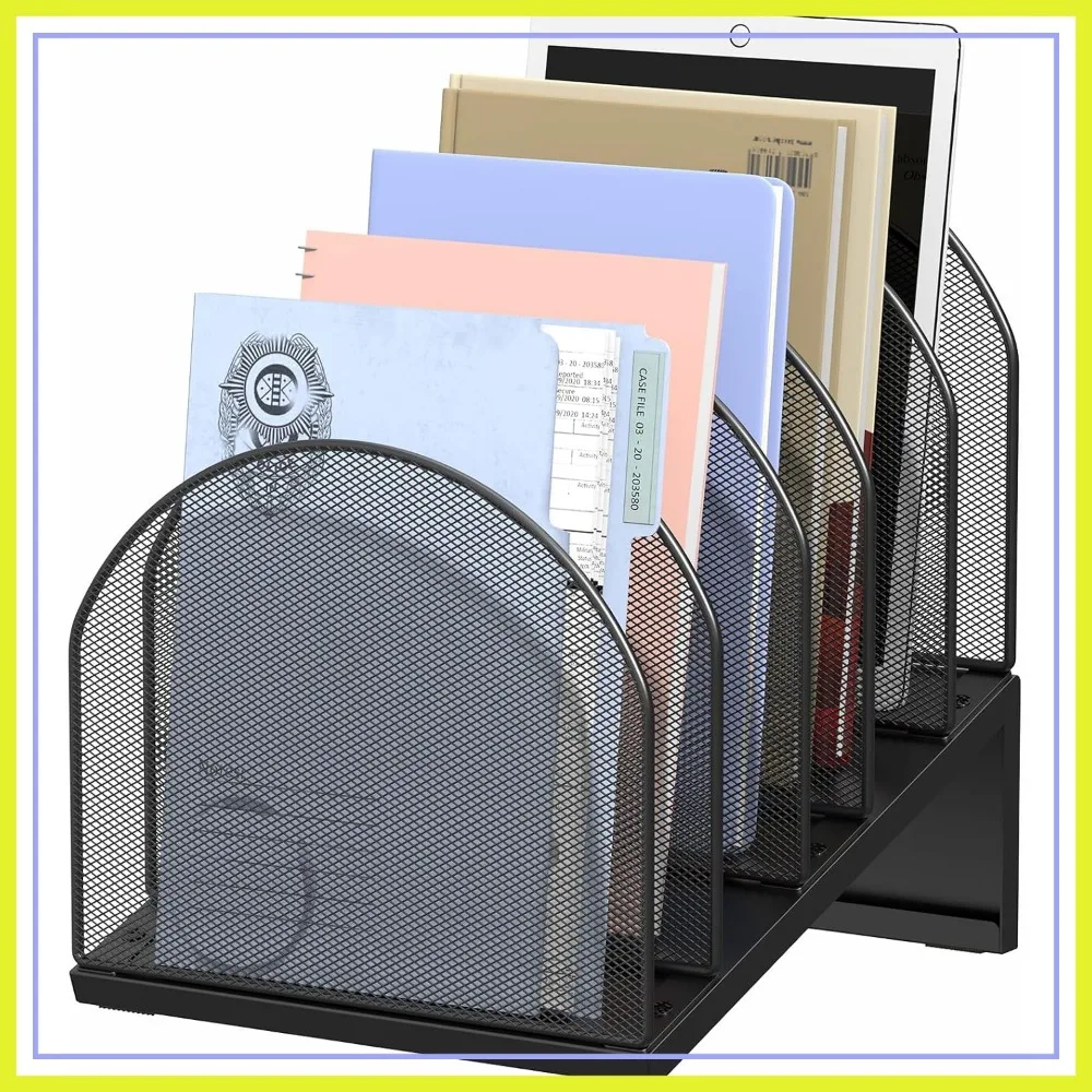 

5-Section Desk File Organizer, Metal Mesh Folder Organizer for Documents, Mail & Office Papers (Black)