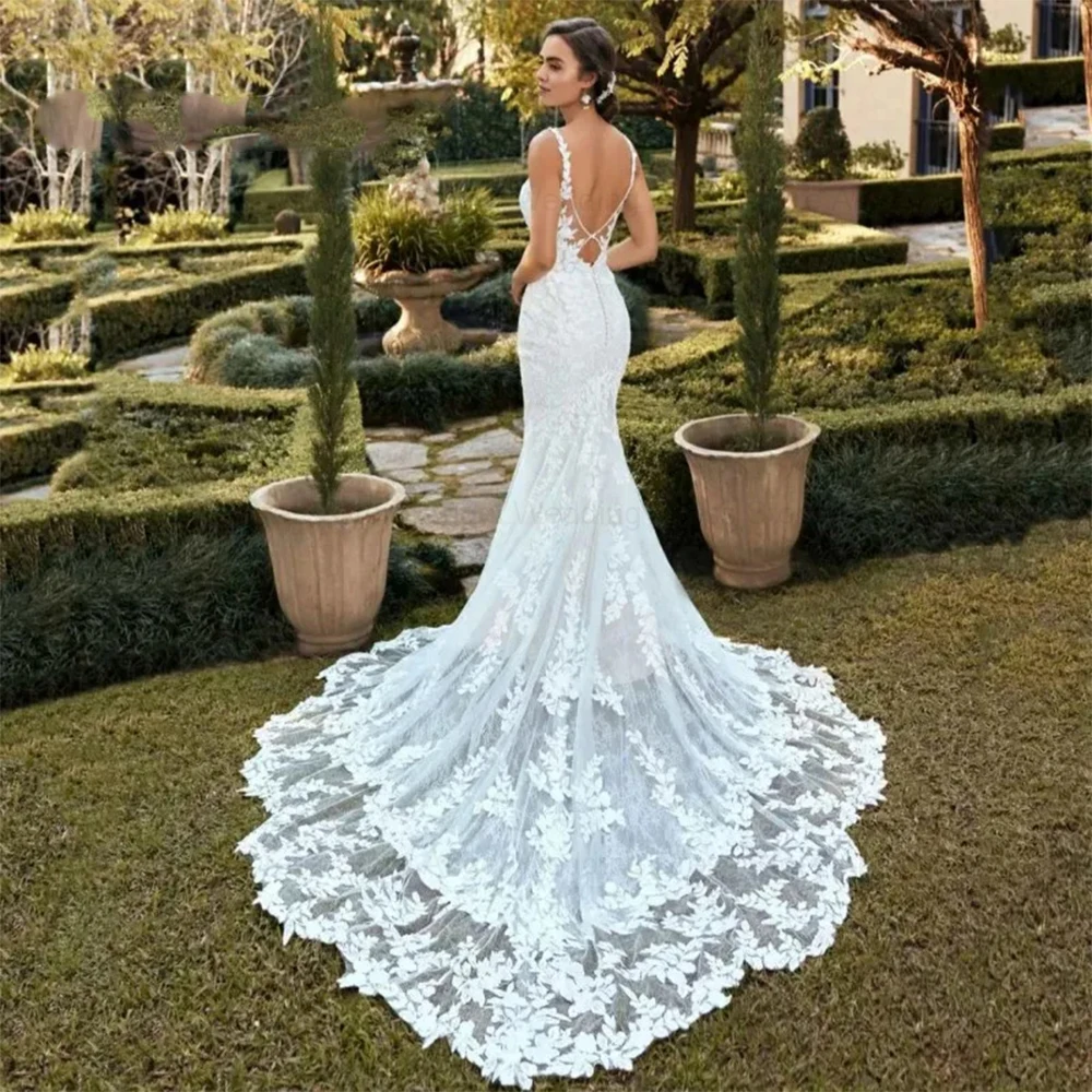 ANGEL Personalizzato Elegante Abito Da Sposa A Sirena 2025 Pizzo Aperto Indietro Senza Spalline Abito Da Sposa Sweep Train Abiti Da Sposa