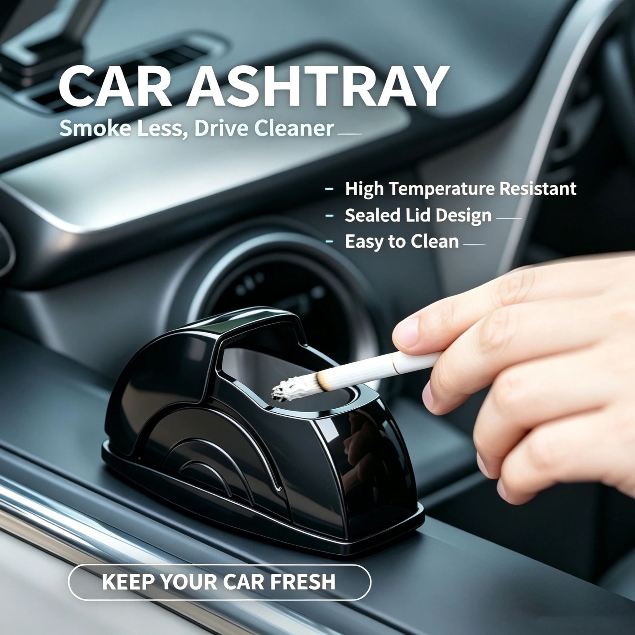 1pc Car Ashtray, Convenient Ash Storage, With A Key To Open The Lid To Prevent Ash Flying Car Supplies Ashtray