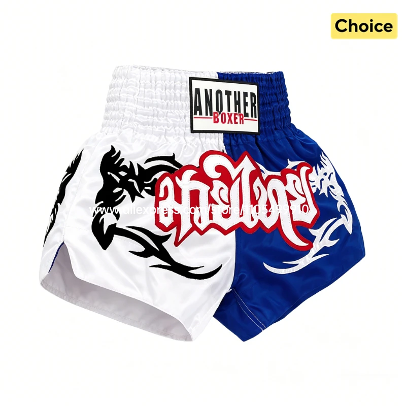 Men Women Child Muay Thai Shorts Blue White Boxing Shorts Martial Arts BJJ MMA Kickboxing Sparring Training Competition Pants