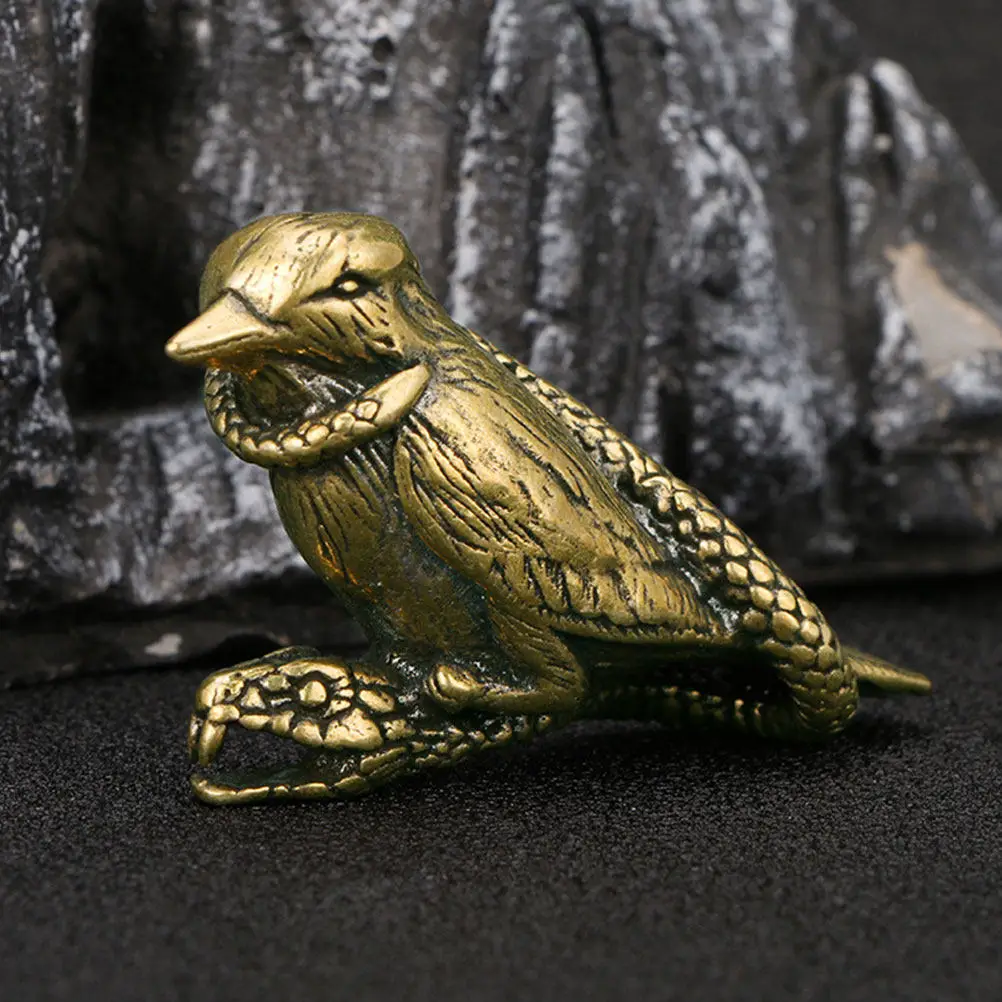 Golden Brass Snake Tangled Bird Statue Smooth Surface No Burr Retro Animal Sculpture Compact Desktop Decoration Vintage Tabletop