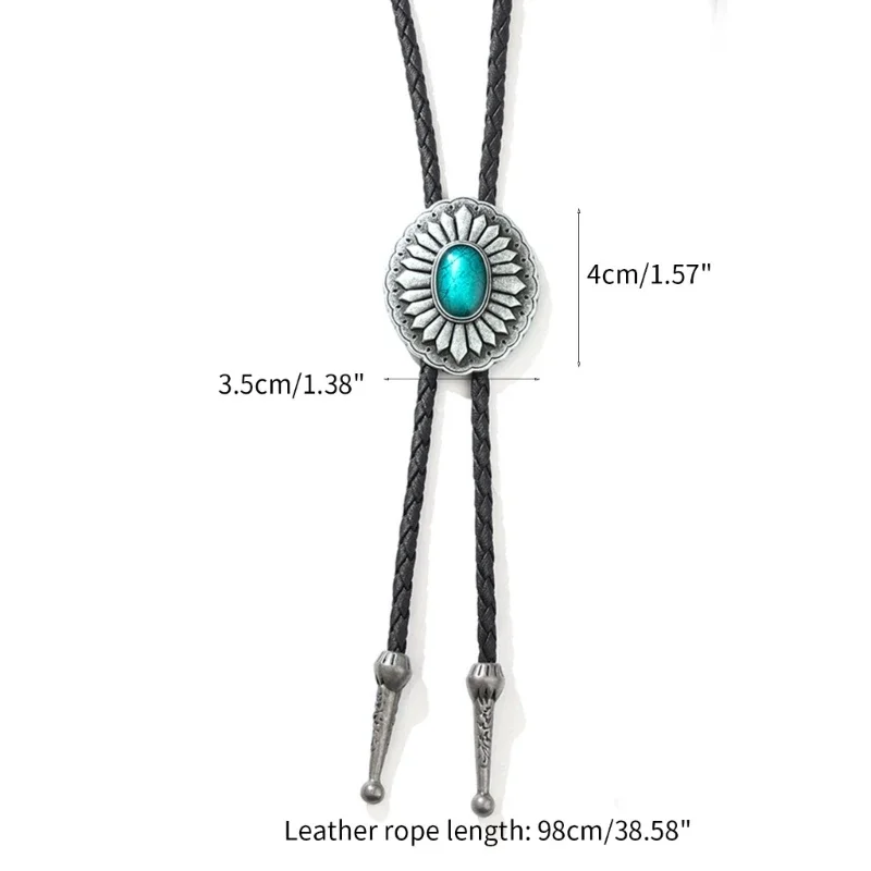 Bolo Tie for Men Western Cowboy Necktie with Carved Turquoise Buckle Gentleman Formal Meeting Costume Accessories