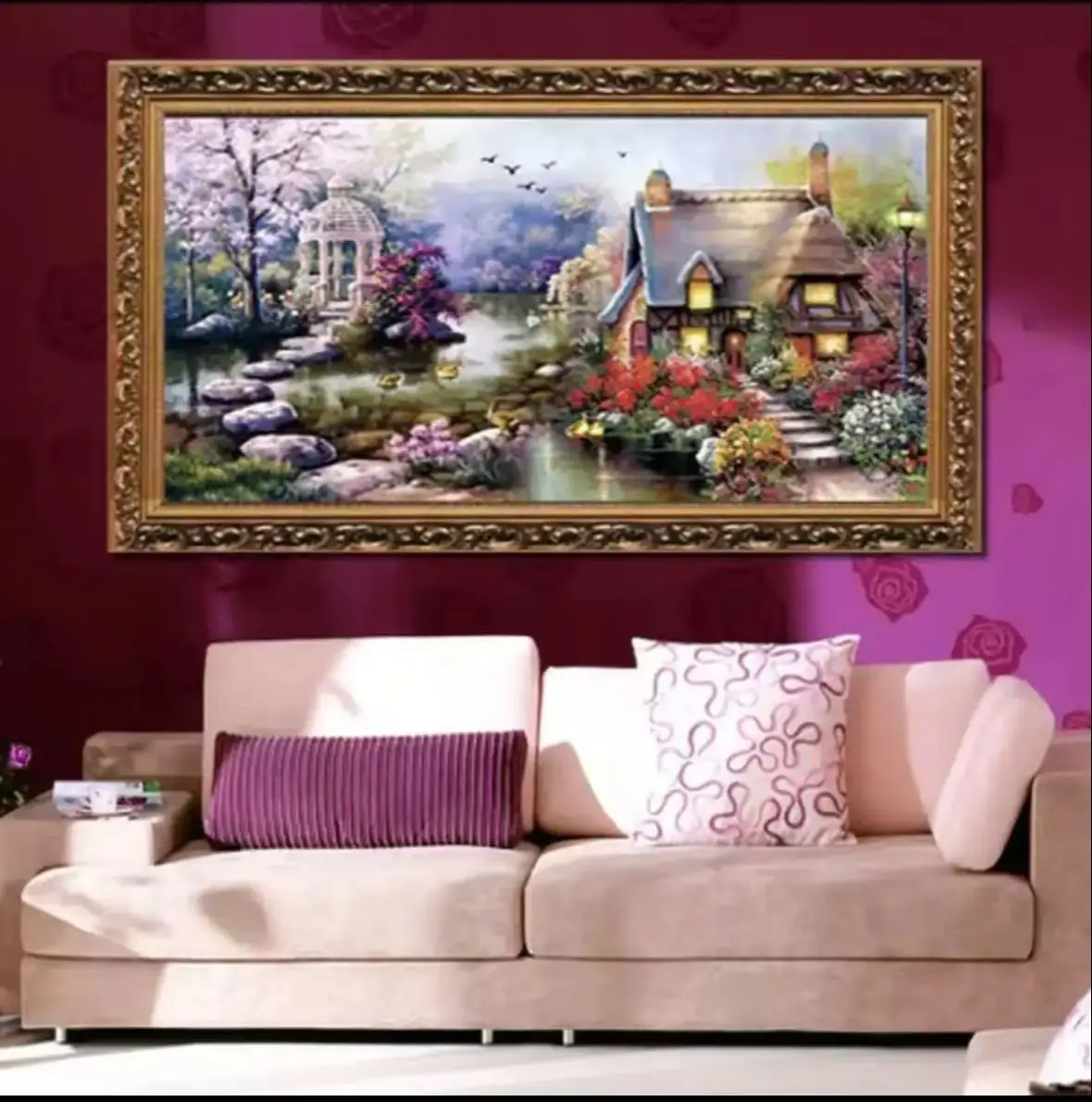 

120cm Trendy Landscape Cross Stitch Kit - Garden Cottage Pattern Embroidery Set Creative Needlework Painting Ideal New Year Gift