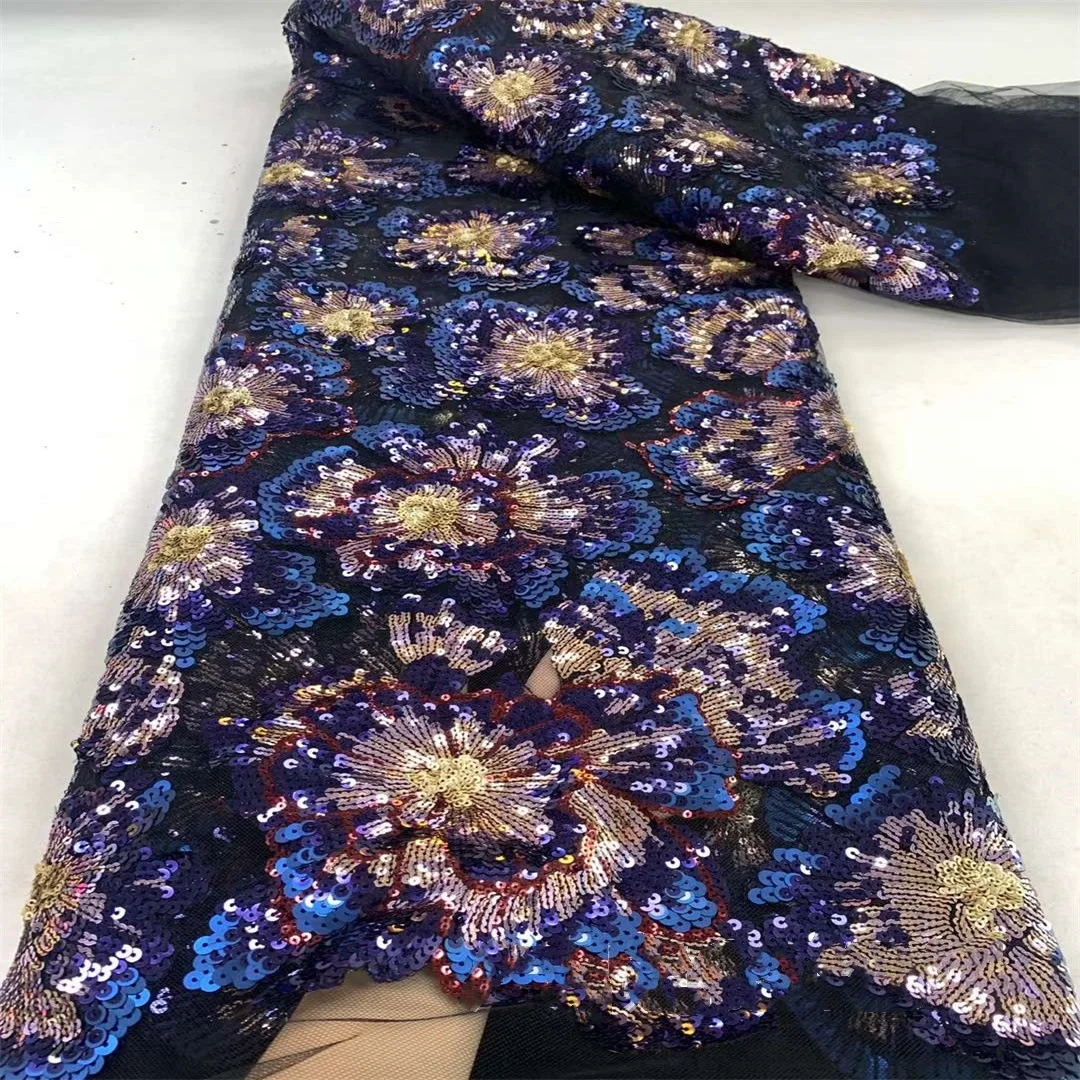 

Роскошная ткань с блестками и цветами 2026 Изысканная африканская сетчатая кружевная ткань с вышивкой для вечернего платья для выпускного вечера