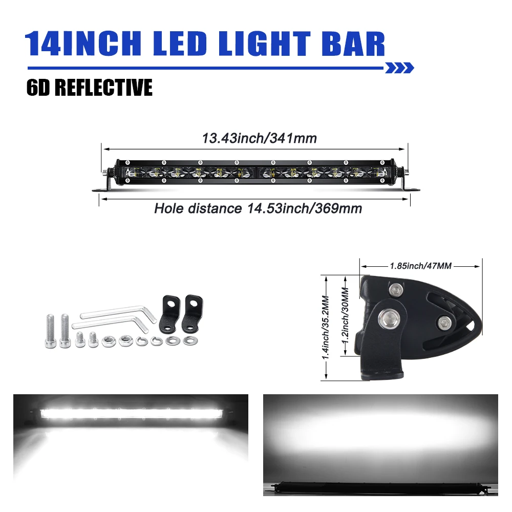 HAOLIDE 6D Ultra Slim LED Lichtbalk 1 Rij 7inch-50inch Rijlicht 6000K Wit voor Offroad 4X4 SUV UTV IP68 12V 24V off-road