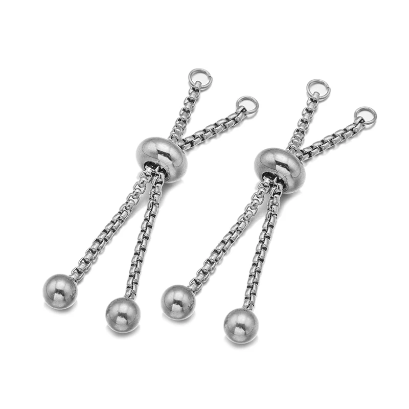 2pcs/Lot Stainless Steel Adjustable Rings Fitting Slider Chains for DIY Loops Connector Jewelry Making Accessories Findings