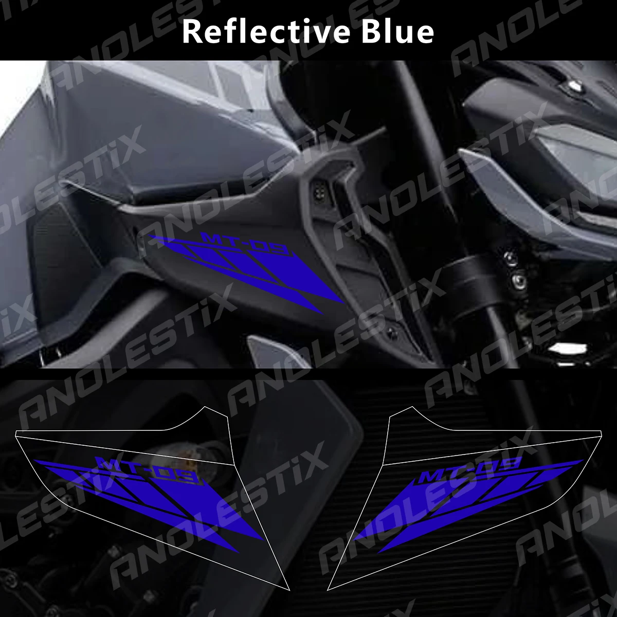 AnoleStix Reflective Motorcycle Logo Set Air Inlet Emblem Decals For YAMAHA MT09 MT-09 SP 2017 2018 2019 2020