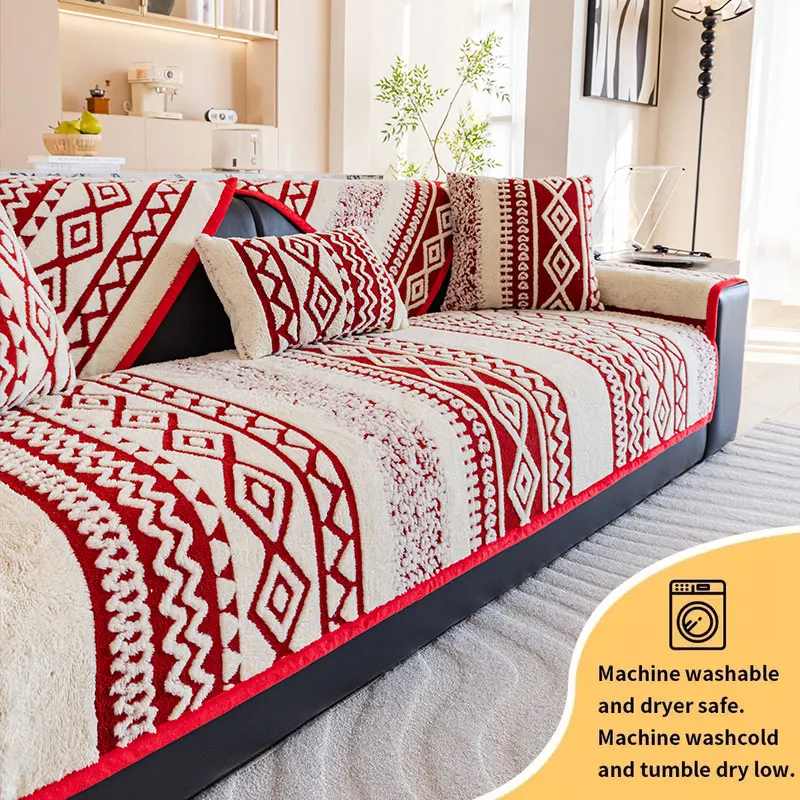 1 STÜCK – Hochwertiges rotes festliches Sofakissen aus Baumwollsamt für den Winter, modernes, hochwertiges, rutschfestes Sofakissen aus böhmischem Leder