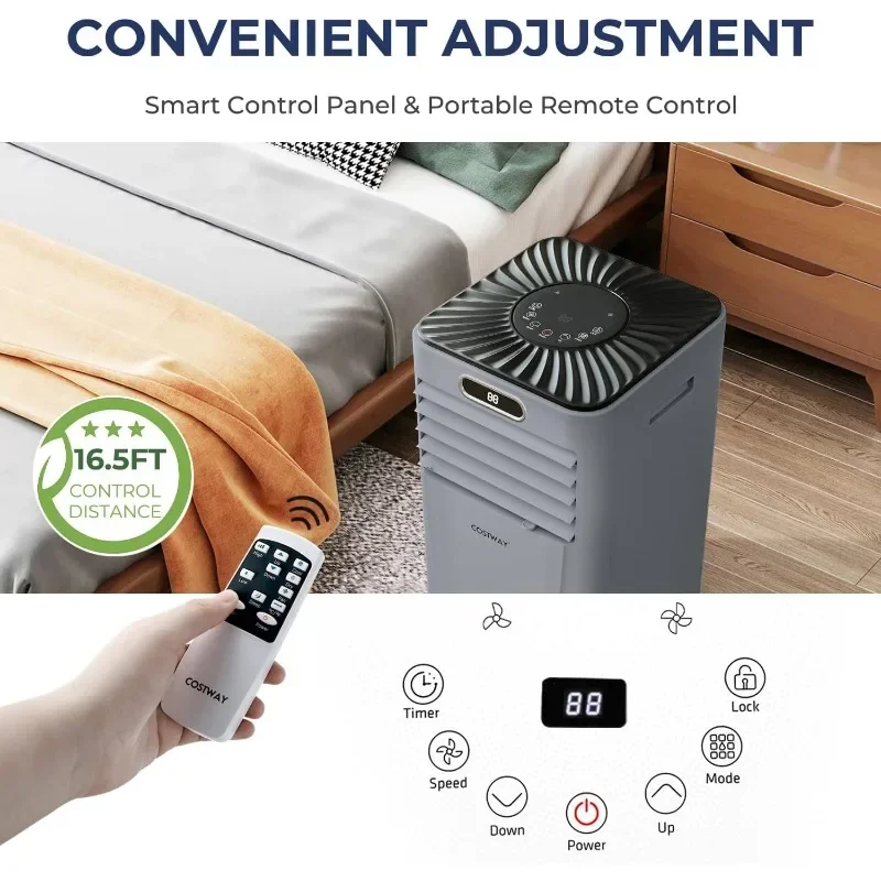 COSTWAY Portable Air Conditioner, 10000BTU Air Cooler with Drying/Fan/Sleep Mode, 2 Speeds, 24H Timer, Remote Control