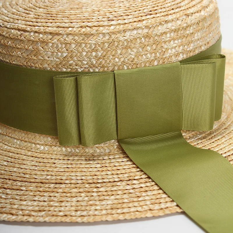 Stylish Green Butterfly-Knot Straw Sun Hat for Women, Perfect for Spring and Summer Beach Vacation