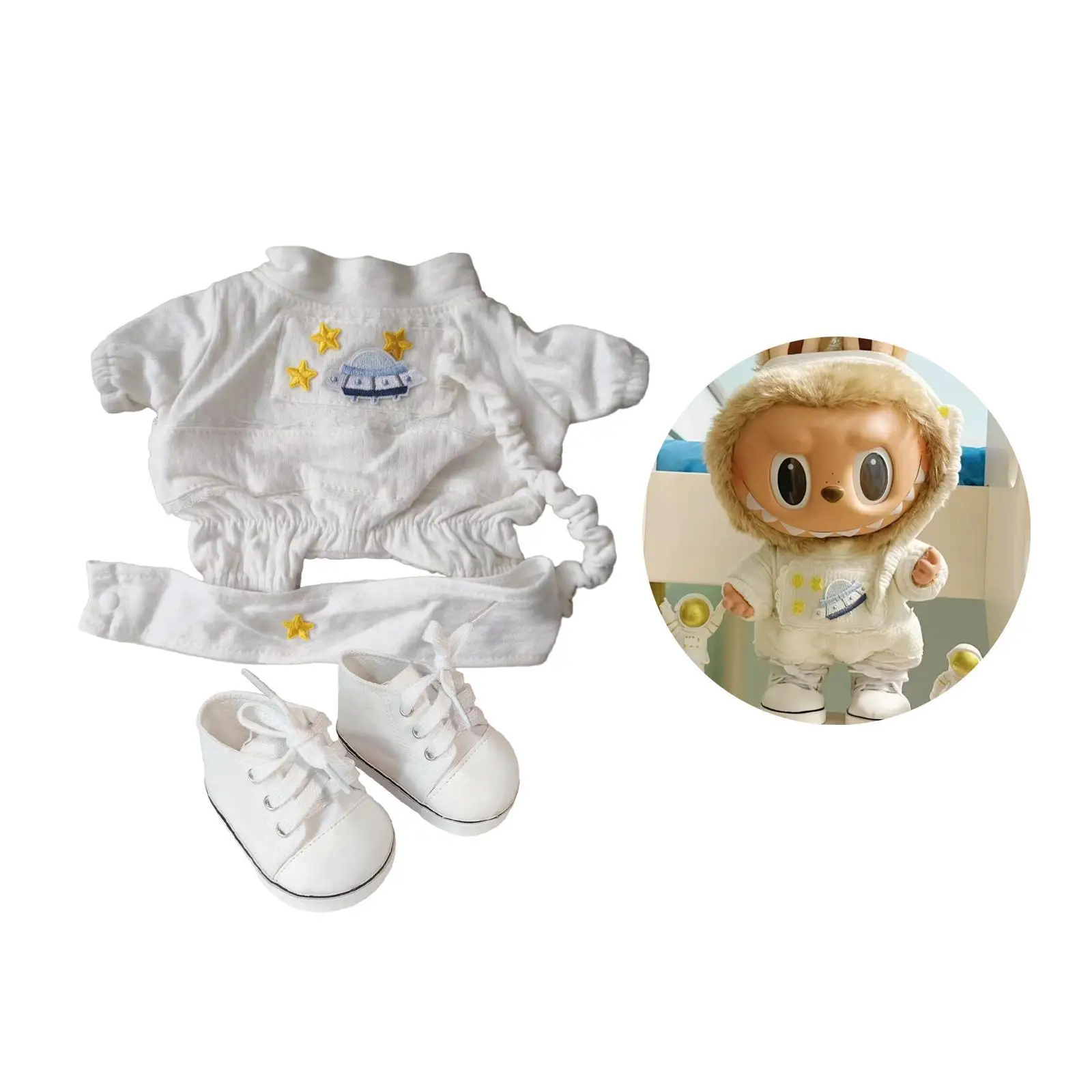 3Pcs Dolls Astronaut Jumpsuit with Scarf Canvas Shoes Accs, Miniature Clothing for 38cm Dolls, Girls Dolls Thanksgiving Gifts