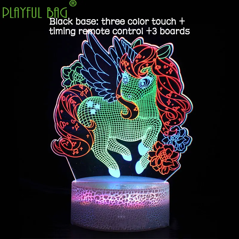 Christmas girl 3D table lamp LED touch timing remote control animal visual toys unicorn action figures ornaments zd81