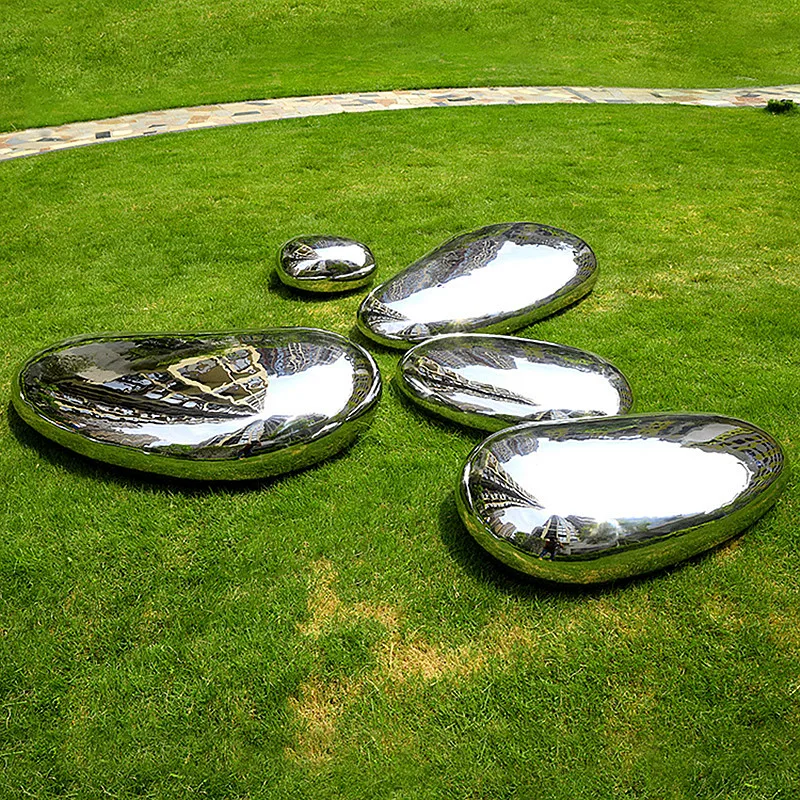 Stainless steel pebble art decoration sculpture decoration mirror landscape stone outdoor lawn stone sculpture