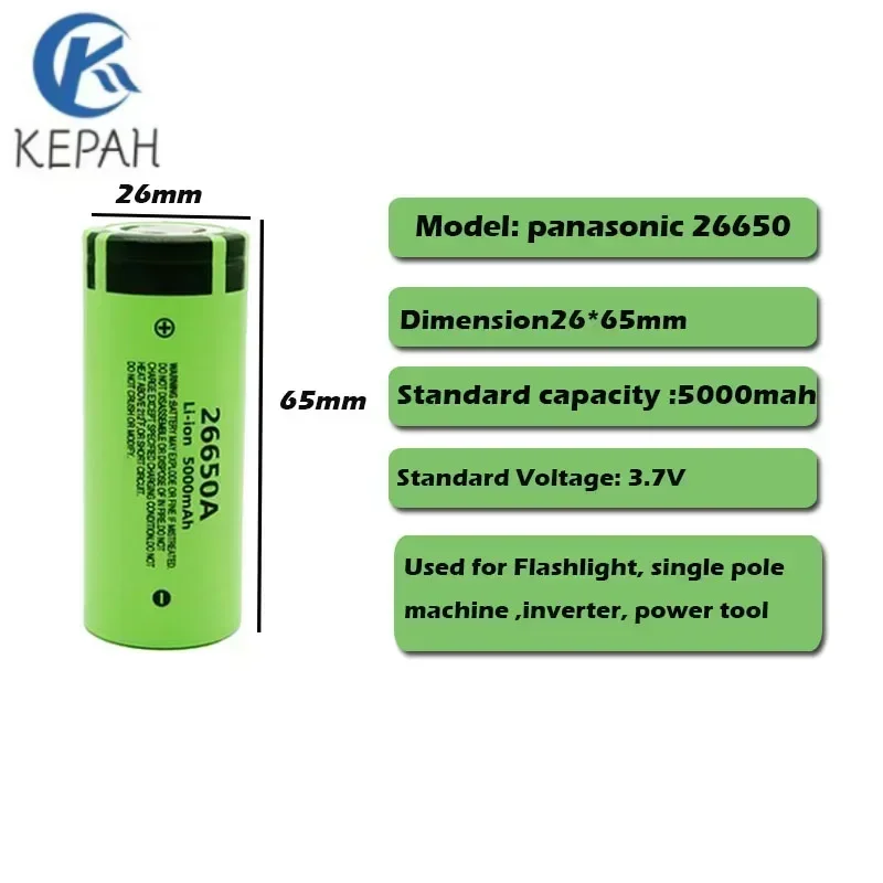 26650 original high-quality battery5000mAh 3.7V 50A lithium-ion rechargeable battery, suitable for 26650A LED flashlight+charger